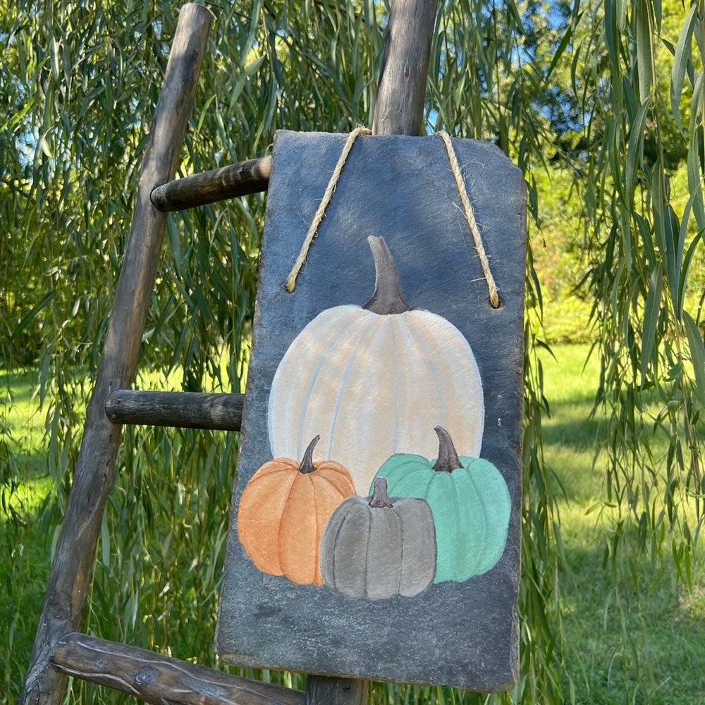 Hand Painted Rustic Pumpkin Slate Art